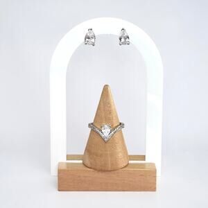 925 Sterling Silver Pear Crystal Ring & Stud Earring Set